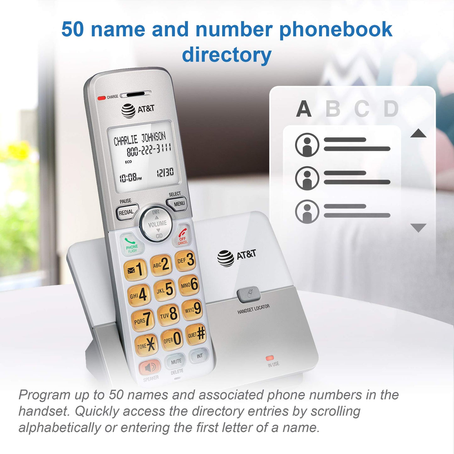 AT&T EL51203 2 Handset DECT 6.0 Cordless Home Phone Full-Duplex Handset Speakerphone, Backlit Display, Lighted Keypad, Caller ID/Call Waiting, Phonebook, Eco Mode, Voicemail Key, Quiet Mode,Intercom