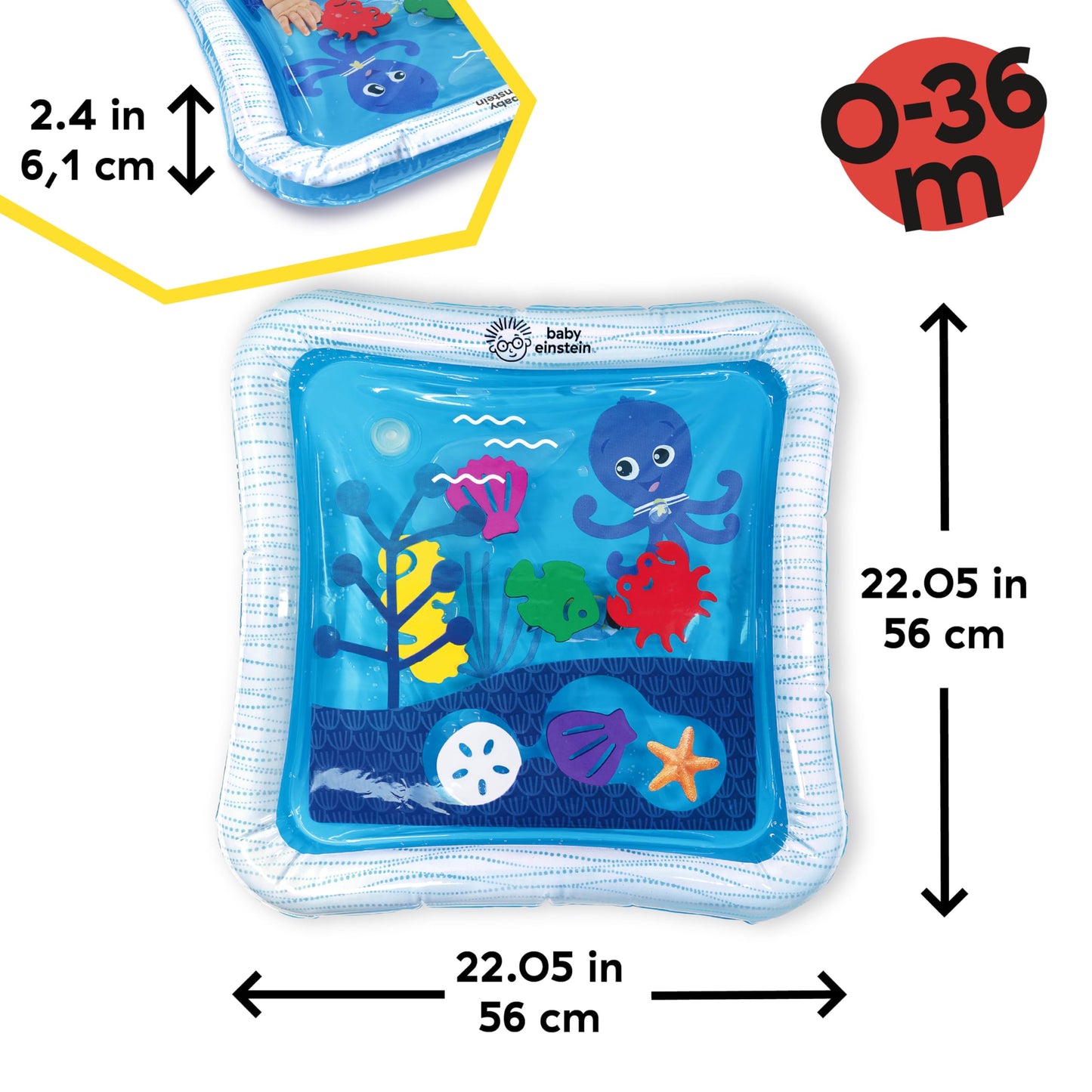 Baby Einstein Tummy Time Water Play Mat, Activity Center and Sensory Toy for Babies - Opus’S Ocean of Discovery, Newborn and Up, Black (1er Pack)