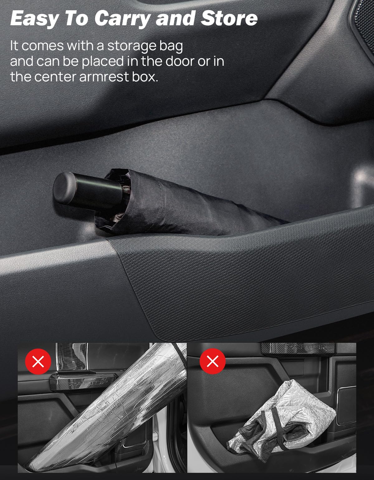 JOYTUTUS Windshield Sun Shade Umbrella, Fit for Ford 2015-2024 F150 F250 F350, with 360° Rotation Bendable Shaft, Titanium Silver Coating for UV Ray Block, Car Front Window Sun Shade Keep the Car Cool