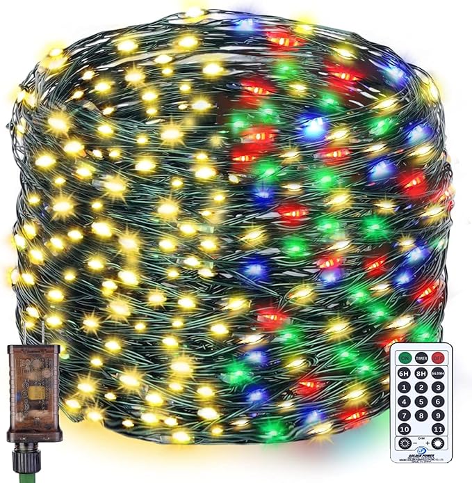 Decute 500LED Christmas Tree Lights Fairy String Light 164FT Green Copper Wire Warm White and Multicolor Dimmable with Remote, UL Cerficated Twinkle Light for Party Wedding Indoor Outdoor Decor