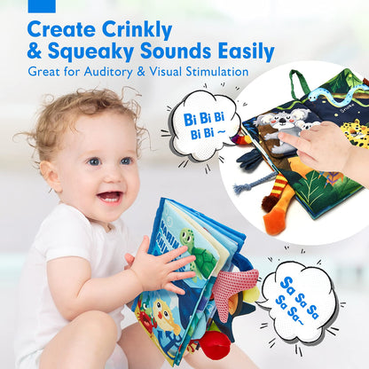hahaland Baby Toys 0-6 Months - Crinkle Books for Babies 2PCS, Cloth Texture Tails Sensory Book 6-12 Months - Soft, Tummy Time, Montessori Toys 3 4 5 Month Newborn Twin Boys Gifts Travel Infant Toy
