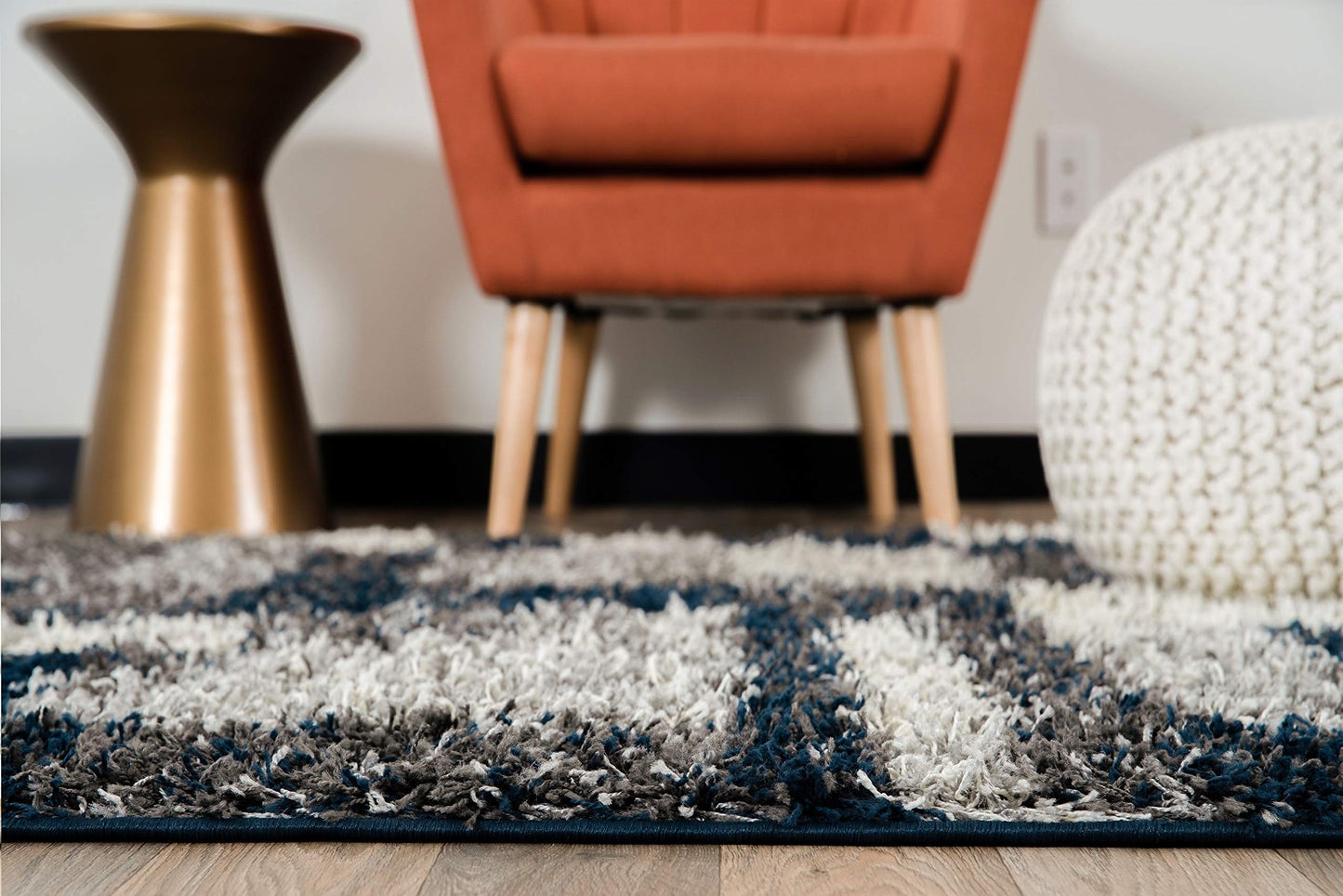 Rugshop Navy Distressed Modern Boxes Plush Shag Area Rug — Non-Shedding Soft for Living Room, Dining Room and Bedroom, 5' x 7'