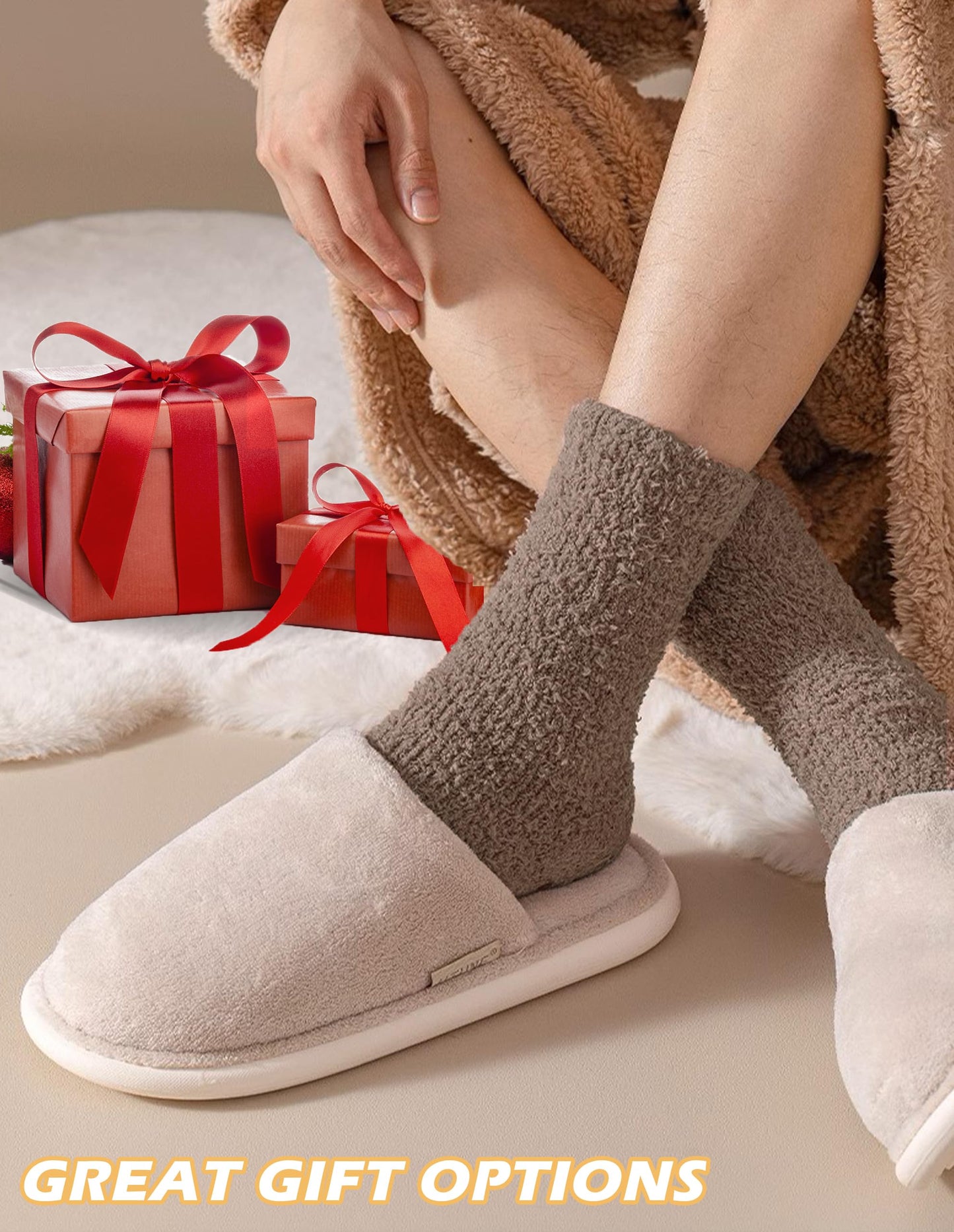 Josnown Fuzzy Socks for Women Cozy Soft Fluffy Slipper Warm Winter Plush Sleep Socks Christmas Gifts for Women, Size 5-10