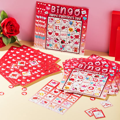 JOYIN 28 Players Valentine's Day Bingo Set, Game Cards for Kids School Classroom Party Supplies, Family Activity