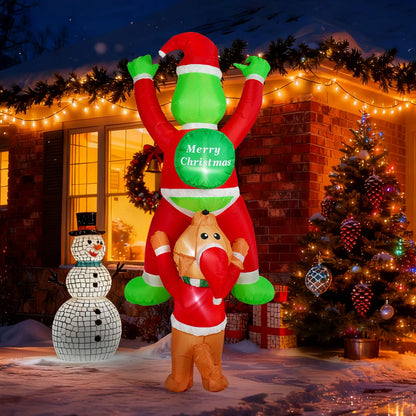 6 FT Christmas Inflatable Decoration Climbing Santa Claus with Dog, Funny Roof Christmas Inflatables Hanging Outdoor Decoration with Built-in LED Light for Yard Indoor Garden Lawn Party