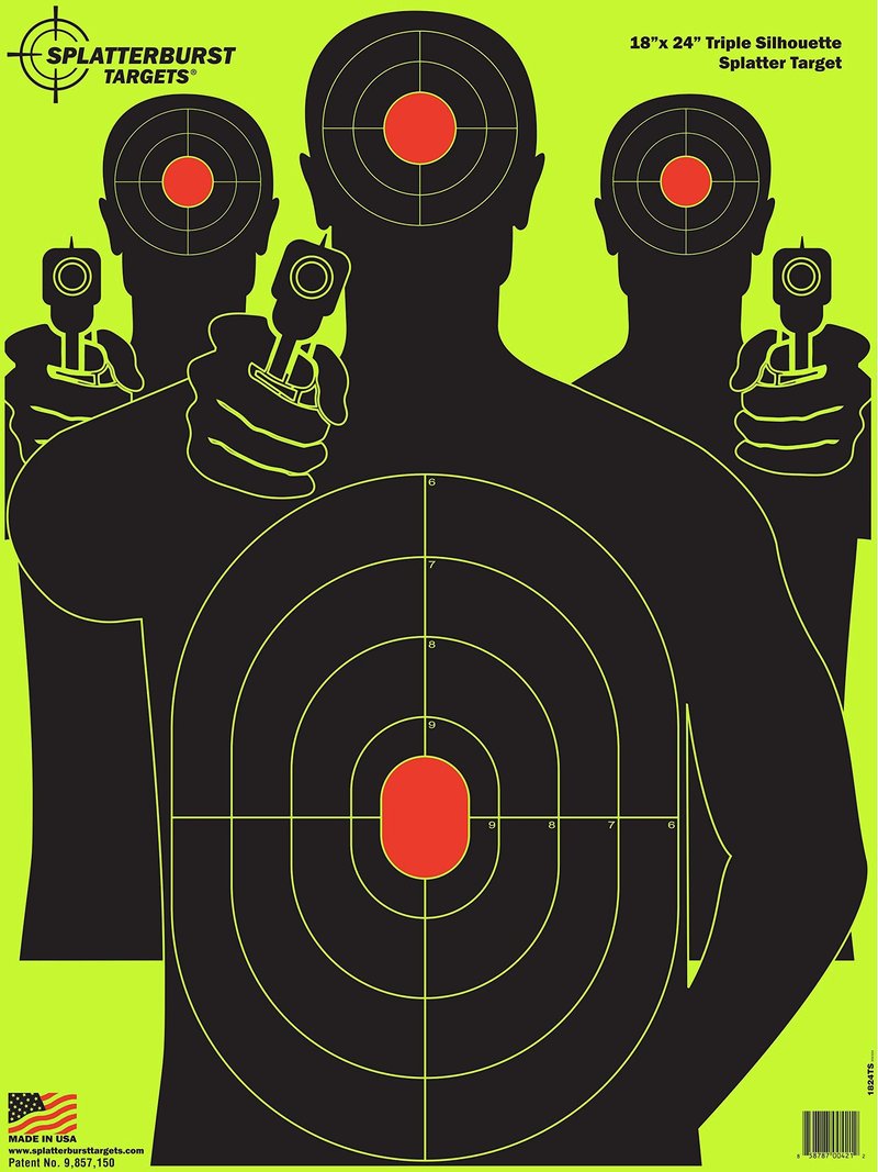 Splatterburst Targets - 18 x 24 inch - Triple Silhouette Splatter Target - Easily See Your Shots Burst Bright Fluorescent Yellow Upon Impact - Made in USA (10 Pack)