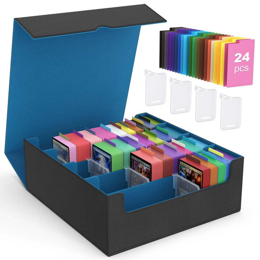 MoKo Trading Card Storage Box, 3000+ MTG Deck Box with 24 Colorful Dividers & 4 Card Supporters, Commander Card Deck Case Fits for Magic Game Cards, YugiOh, TCG, PTG and Sport Cards, Cyan