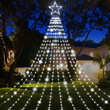Onory Christmas Outdoor Star String Lights 23FT 860 LED Waterproof Waterfall Tree Lights with Star Topper, 8 Modes Christmas Decorations Outdoor Tree Lights for Patio, Yard, Party Holiday Dec