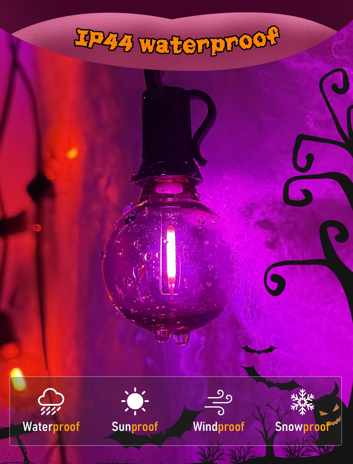 Abeja G40 Purple Orange LED Replacement Bulbs, 0.6W Halloween Bulb Shatterproof Waterproof Outdoor String Lights Bulb for Indoor Outdoor Halloween Patio String Lights, 25 Pack