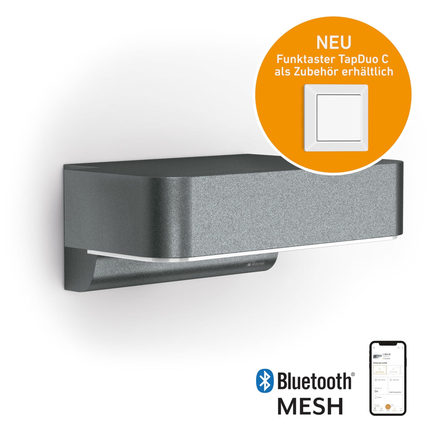 Steinel Outdoor Light L 800 SC Anthracite, LED Wall Lamp, 160° Motion Detector, Networkable, can be Operated via Bluetooth App