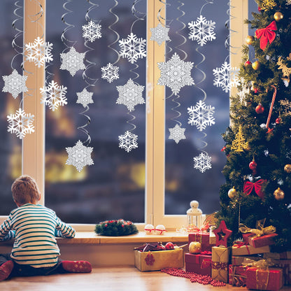 Ouddy Life 51 Pcs Christmas Snowflake Swirl Hanging Decorations, White Silver Snowflake Ornaments Decorations for Christmas New Year Holiday Winter Wonderland Frozen Theme Birthday Party Decorations