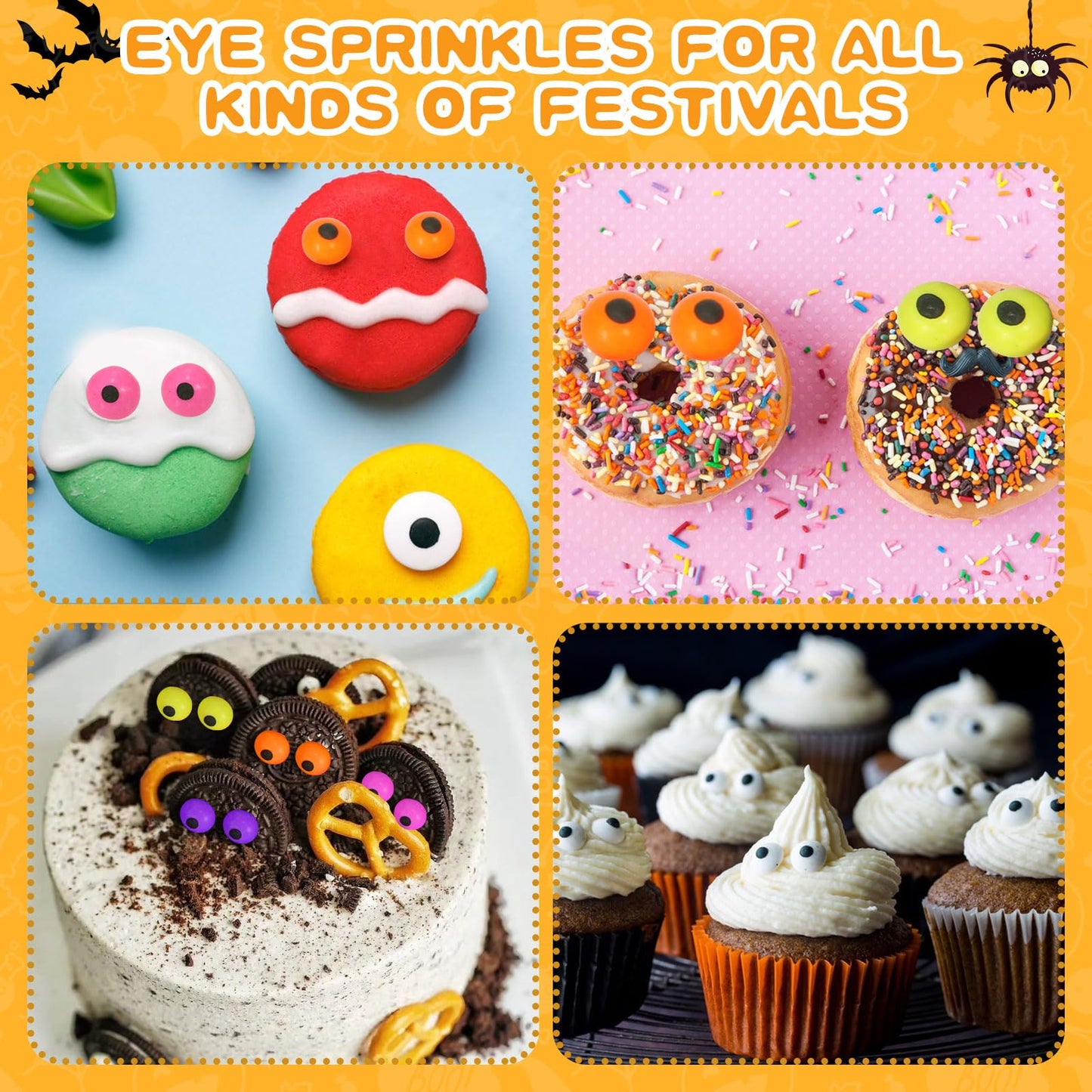 Edible Eyes, Colours Candy Small Eyes, Candy Eyeballs, Eyeball Sprinkles Cupcake Toppers, Baking, Ice Cream，Biscuits, Halloween Christmas Party Supplies 3 Oz.