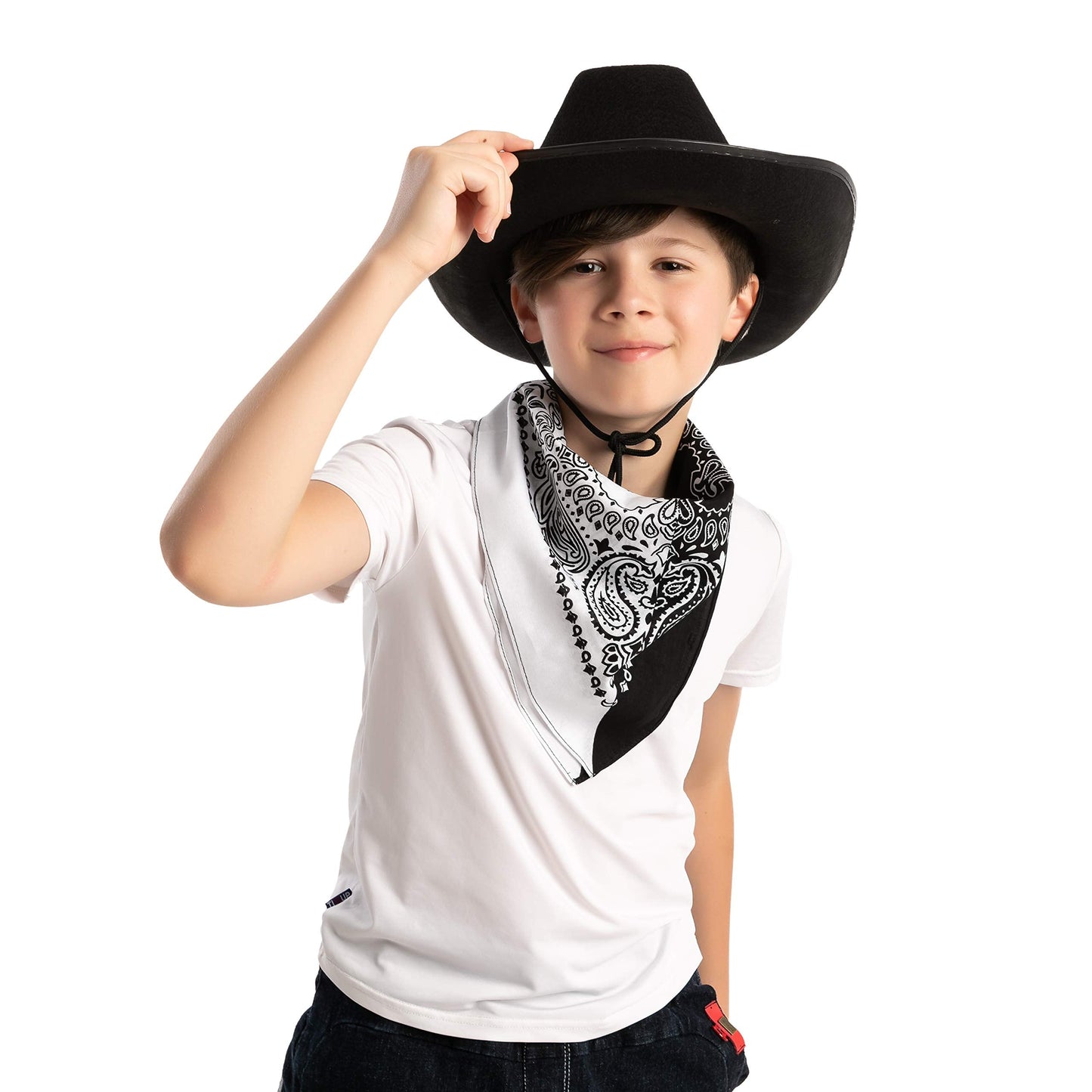 Spooktacular Creations Black Cowboy Hat, Bandanas, and Photo-props for Halloween Costume, Themed Parties, School Play, Trick or Treat