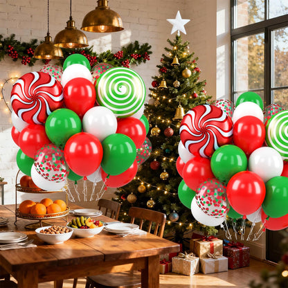 Christmas Balloons,12 Inch Christma Green Red White Balloon,4pcs Foil Candy Balloon for MerryChristma Party Xmas Decorations,Birthday,Baby Shower
