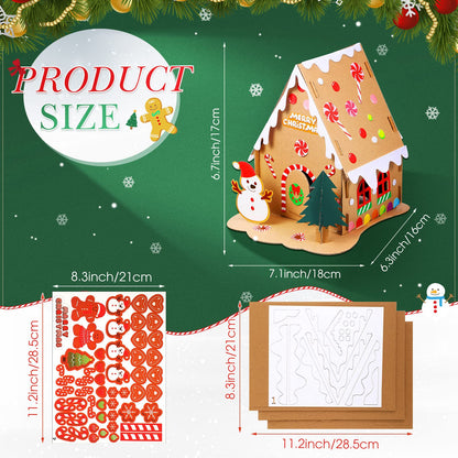 Sumind 3 Sets Christmas Gingerbread House Kit Small Xmas DIY Craft Kit Mini Christmas Cardboard Make-a-Gingerbread House Craft for Xmas Party Supplies Holiday Decor(Lovely Style)