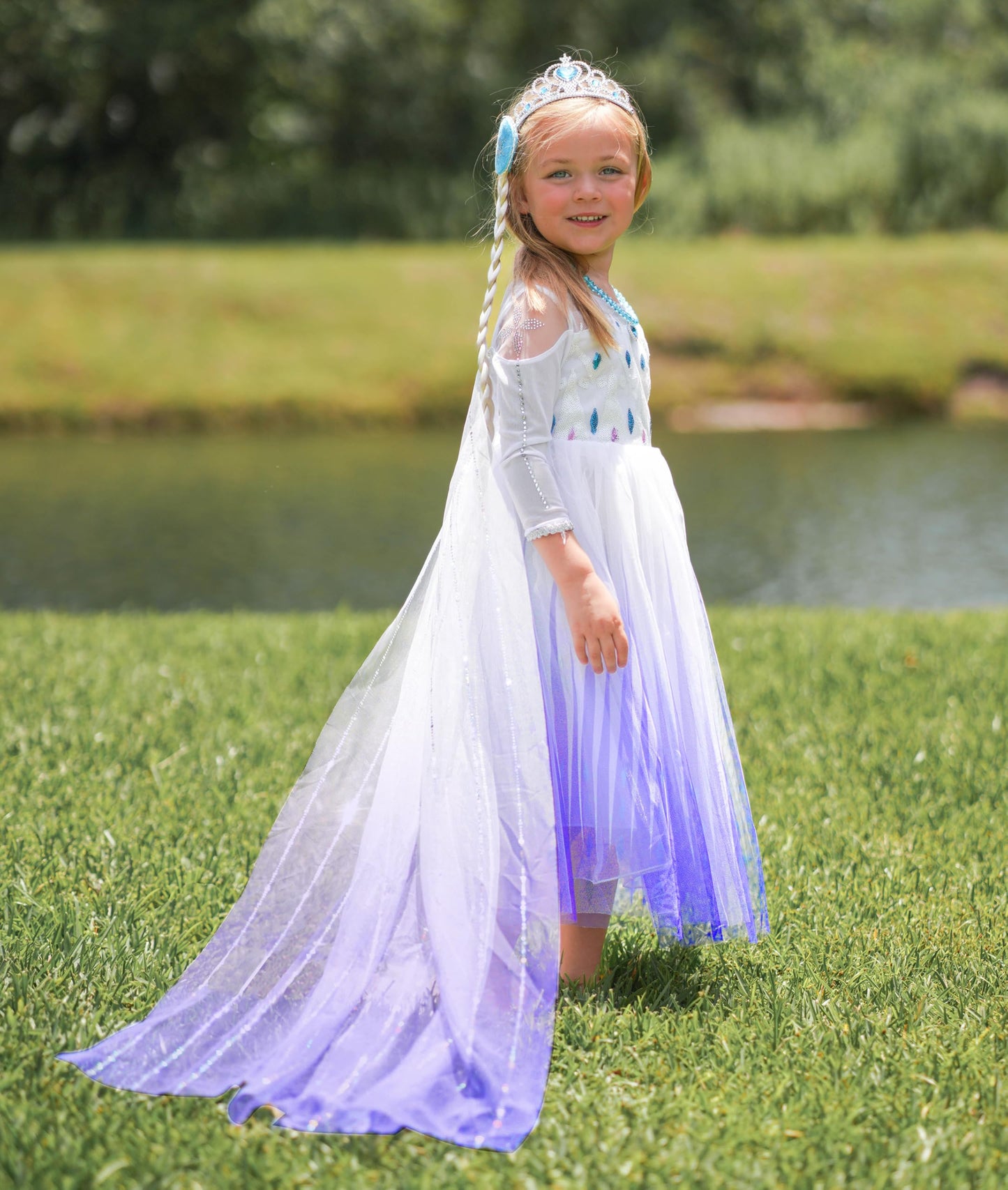 Aoiviss Girls Princess Costumes Snow Queen Princess Dresses Fancy Dress Up Clothes for Halloween Snow Party Cosplay, White