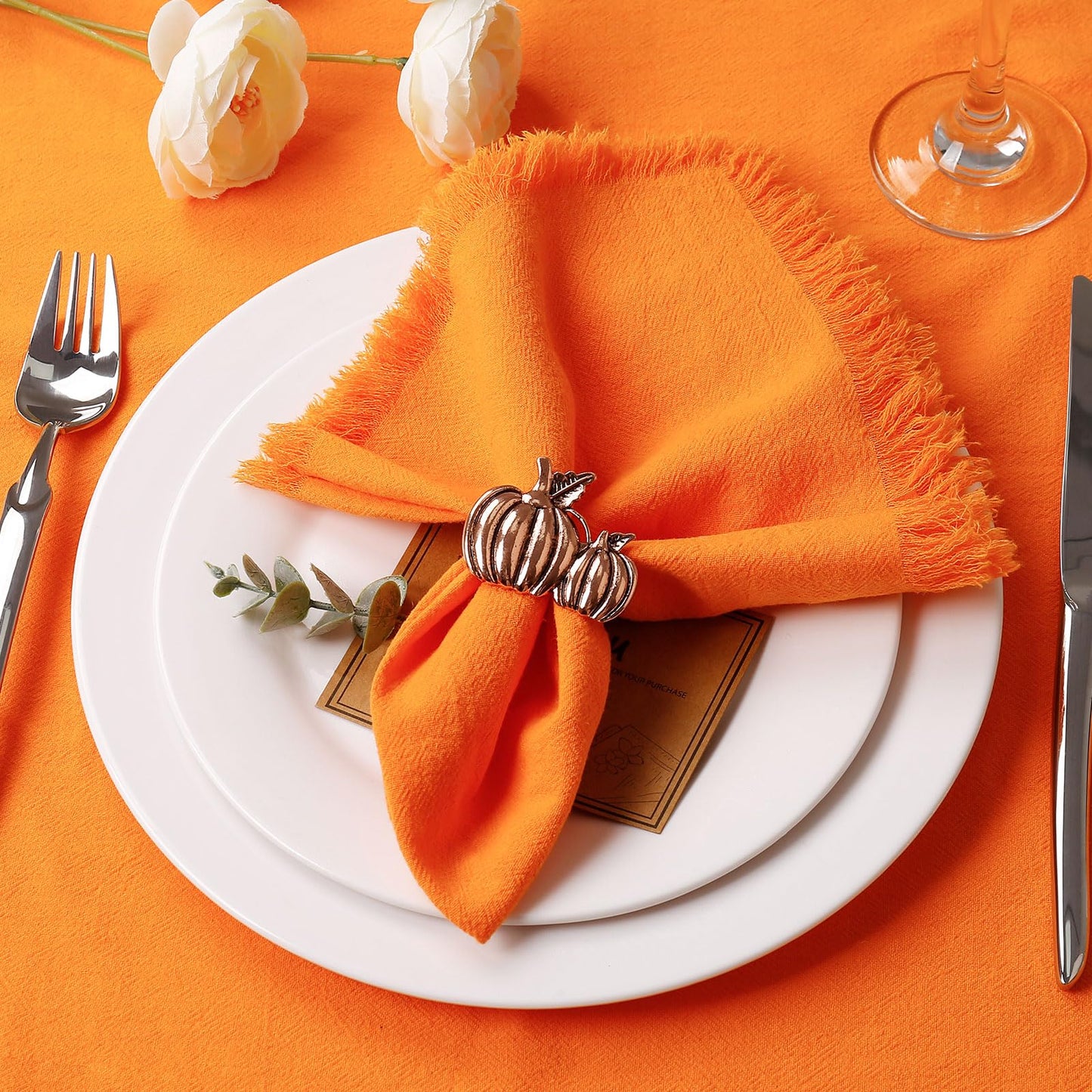 Getfitsoo Copper Pumpkin Napkin Rings - Set of 6, Thanksgiving & Halloween Table Holders