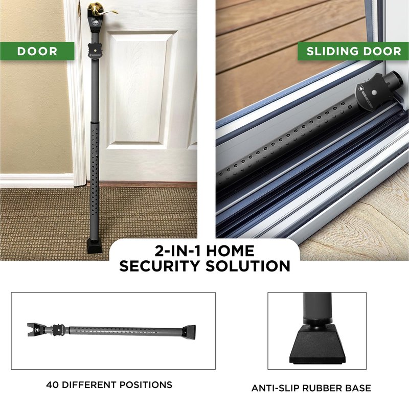 Adjustable Sliding Door Security Bar, Door Jammer 2-in-1 Adjustable Door Knob and Sliding Patio Door Stoppers Security with Alarm, 40 Different Adjustments by Guard Dog Security