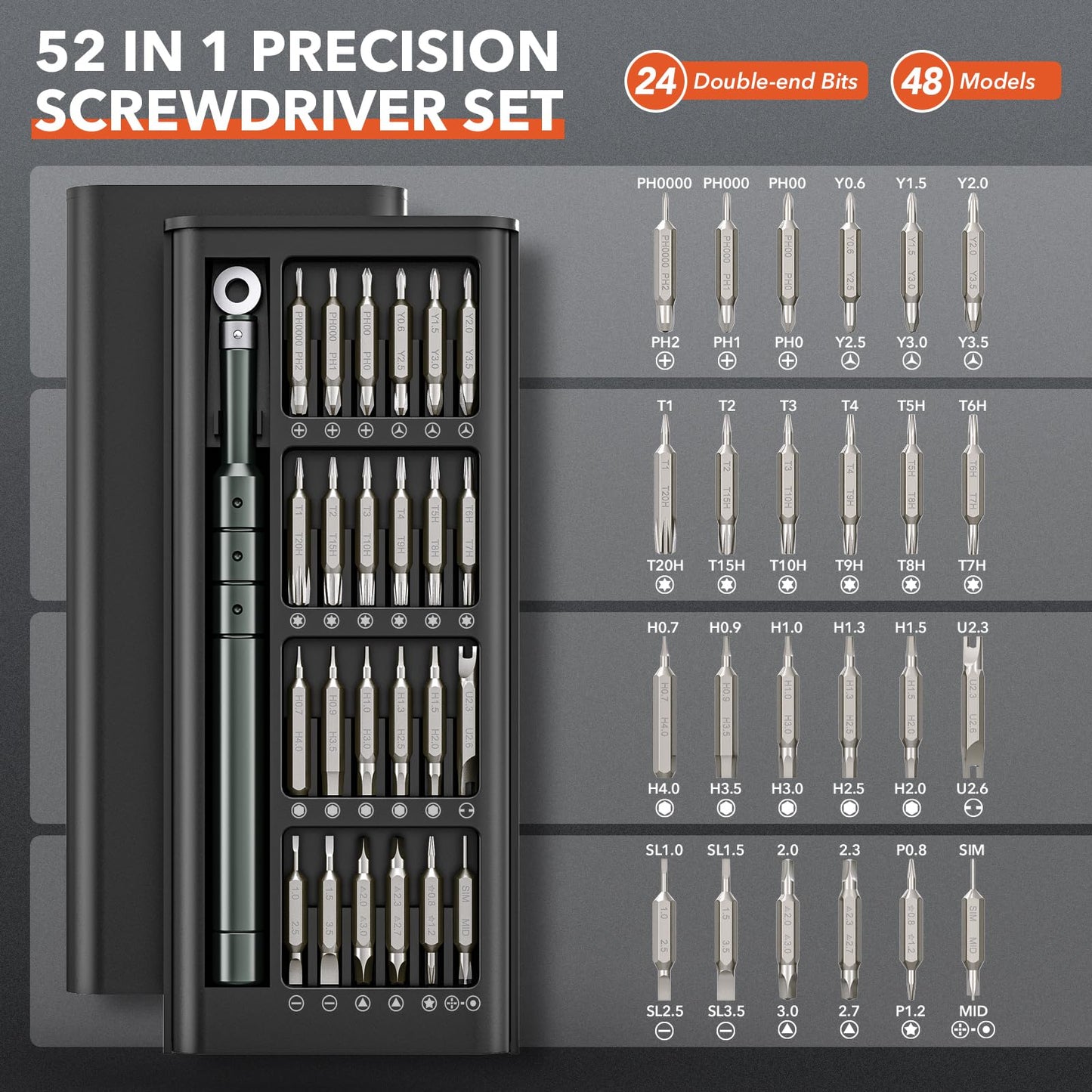 JOREST 52-IN-1 Precision Screwdriver Set, Mini Repair Tool Kit with Torx for Macbook, Computer, Laptop, iPhone, PS5, Xbox, Switch, Glasses, Watch, Ring Doorbell, Electronic, Small Gift Gadget for Men