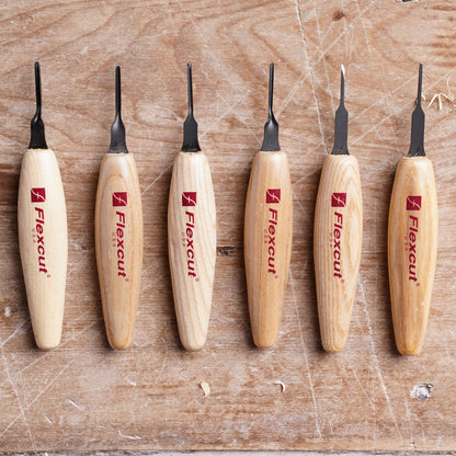 Flexcut Wood Carving Tools 1.5mm Mixed Profile Micro Tool Set of 6 MT910, 1095 High Carbon Steel Blades, Made in U.S.A.