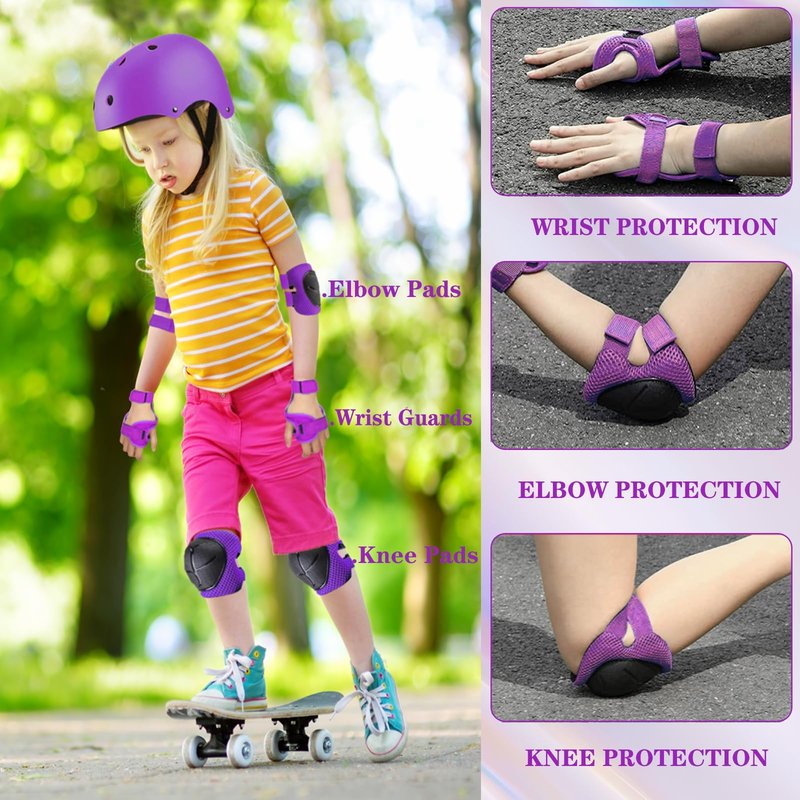 Kids/Youth Knee Pads and Elbow Pads Set for Kids 3-14 Years Boys Girls Protective Gear Set Adjustable Knee Pads, Elbow Pads, Wrist Guards Skateboard Skating Skiing Cycling Biking Running Scooter
