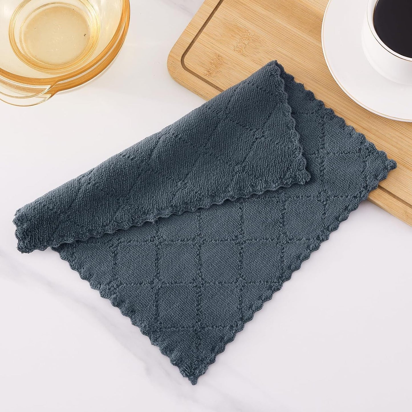 Homaxy 12 Pack Kitchen Dish Cloths (10 x 10 Inches, Grey), Super Soft and Absorbent Coral Velvet Dish Towels, Nonstick Oil Fast Drying Microfiber Cleaning Cloth, No Lint Household Dishcloths