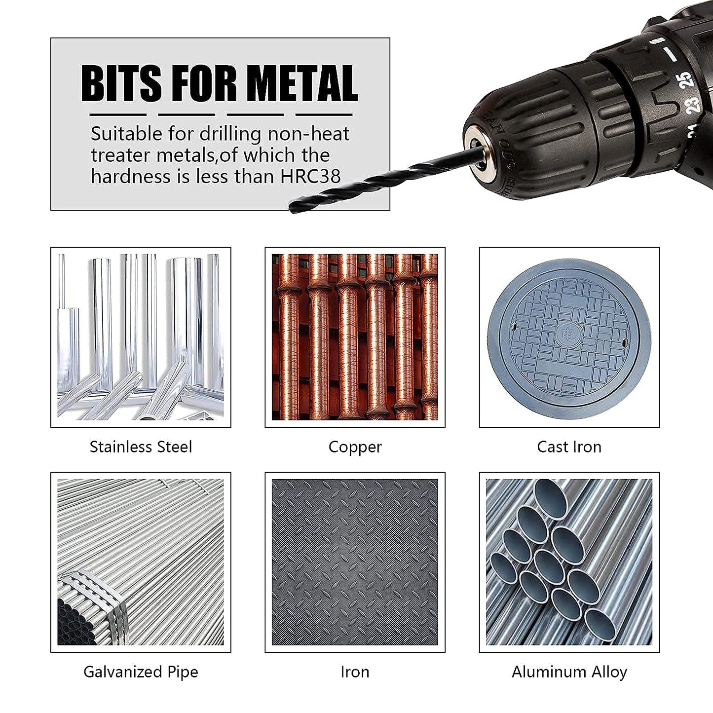 DelitonGude 1/8''inch HSS M35 Cobalt Twist Drill Bits,High Speed Steel,Pack of 10,Suitable for Steels,Cast Iron,Stainless Steels and Other Hard Metals(1/8inch)