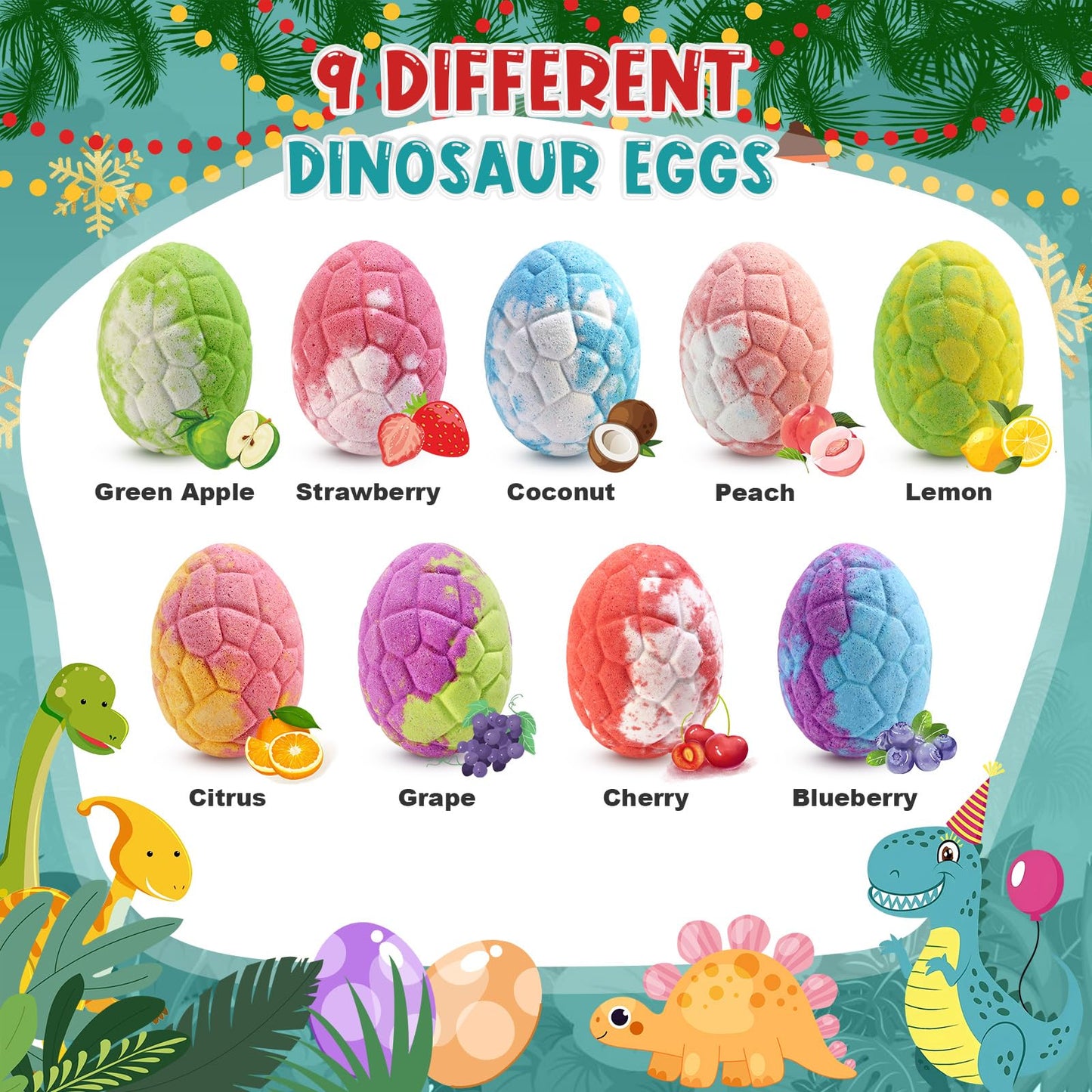 Qivatex Gifts for Kids Dinosaur Bath Bombs, 9 Pack Natural and Organic Dino Bath Bombs Bubble Bath Gift Set, Perfect Birthday Gifts for Boys Girls 3-12