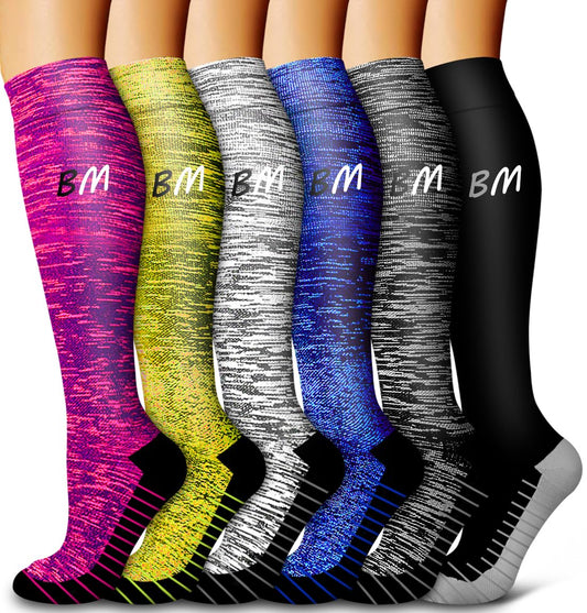 Bluemaple 6 Pack Copper Compression Socks for Women and Men Circulation-Best Support for Medical, Running,Nursing,Athletic