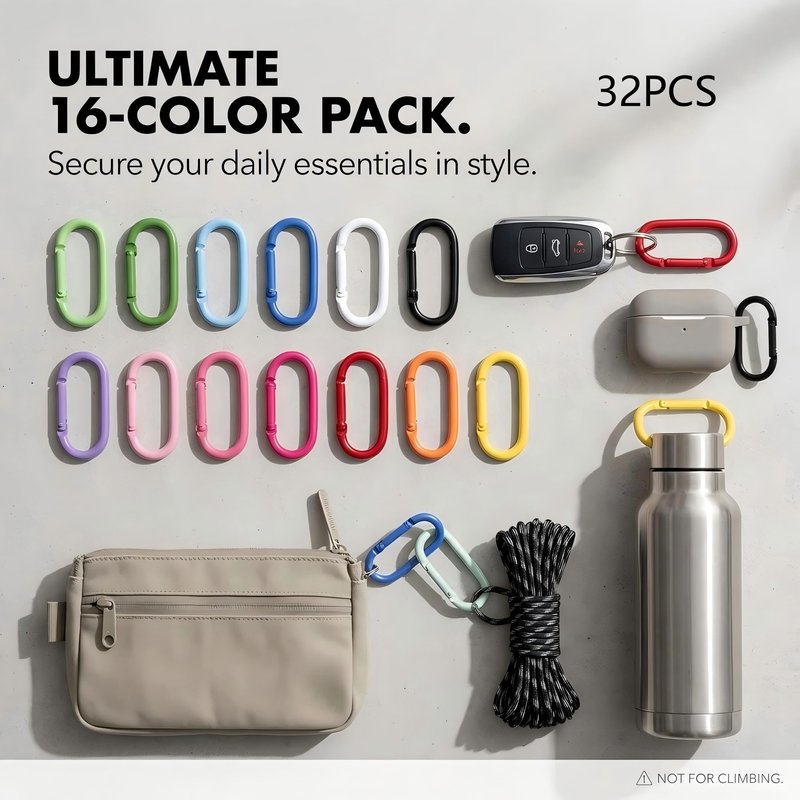 WTYONZEL 32Pcs Colorful Carabiner Clips,Oval Spring Clips Keychain Clip,Cute Carabiner Aluminum Hook Accessories Snap Link Key Chain Ring Hook