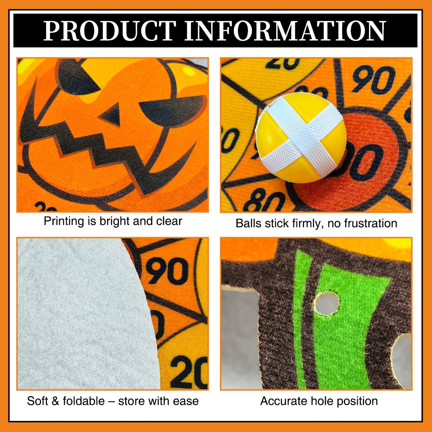 Halloween Party Games, Pumpkin Bat Black Cat Skeleton Witch Hat Dart Board with 12 Sticky Balls, Halloween Activities,Trunk or Treat Games for Party,Halloween Party Supplies Indoor Outdoor Decorations