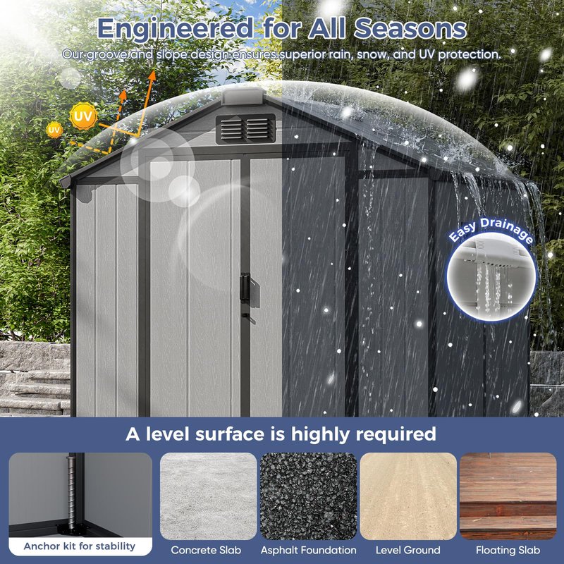 CDCASA 8x6x7 FT Resin Shed with Floor Included, Steel‑Reinforced Large Waterproof Outdoor Storage Sheds with Base & Lockable Door & Window & Vents, Outside Plastic Tool for Outside Patio Backyard