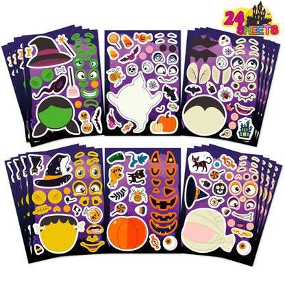 24 PCS Make-a-face Halloween Sticker Make Your Own Halloween Character Mix and Match Sticker with Vampire, Witch, Mummies Zombies, Ghost and Pumpkin Trick or Treat Halloween Goodie Bag Fillers