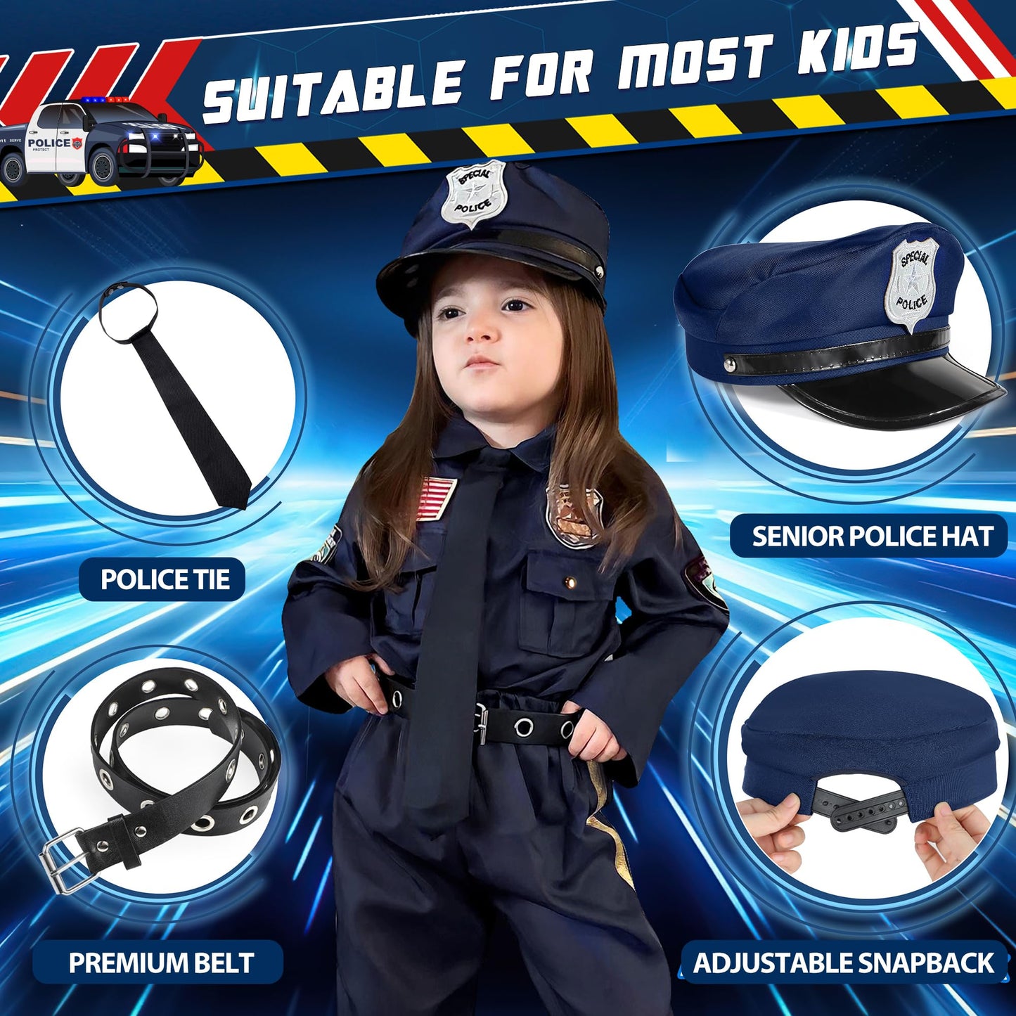 Joycover Police Officer Costume for Kids, Cop Costume Outfit Set with Toy Accessories, Halloween Costumes for Boys