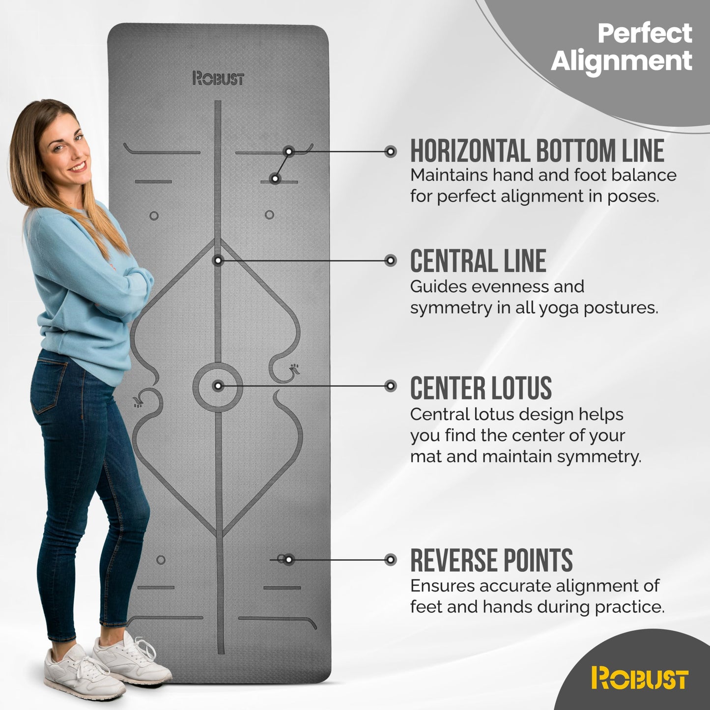 Robust Non-Slip Yoga Mat with Strap, 1/4" Thick TPE Eco-Friendly Workout Mat for Yoga with Position Lines and Texture Surface, Gym Mat for Women, Men, Pilates and Exercises Anti-Tear Sweat-Proof Exercise Mat