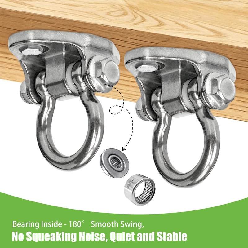 GW Gwongvvei 2 Heavy Duty Swing Hangers Stainless Steel 304 Anti-Rust, Innovative Double Security Protection, 2000 lb Capacity 180° Swing, Playground Porch Yoga Seat Trapeze Wooden Sets Indoor Outdoor