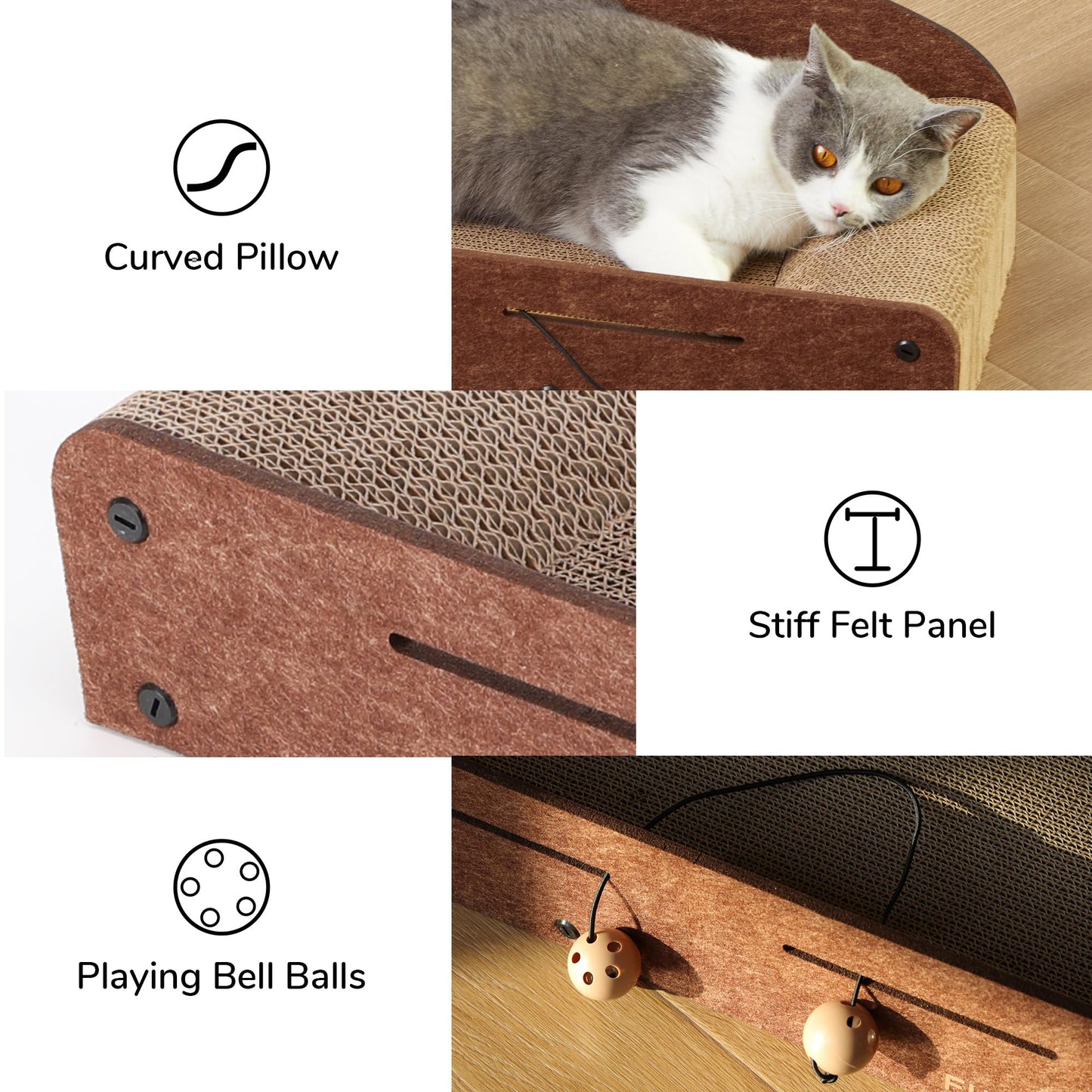 FUKUMARU 26 Inch Cat Scratcher Cardboard Lounge Bed, Durable Cat Scratcher Extra Large Lounger, 2 Reversible Cat Scratching Pads Refill for Indoor Cats, Cat Scratch Bed Cardboard Toy, Caramel Color
