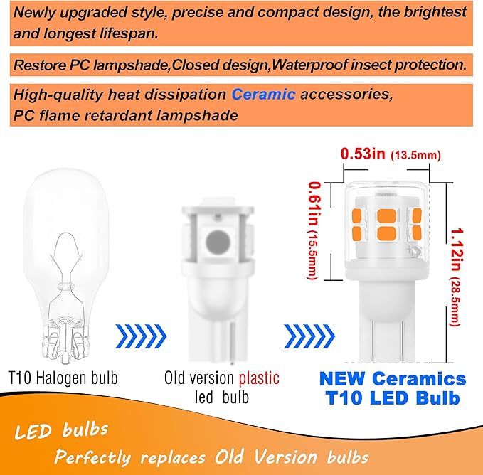 921 194 912 922 T10 LED RV Interior Lights Bulbs Amber Yellow Bulbs Replacement for Camper Trailer Car Interior Dome Map Door Courtesy Dashboard Side Marker Lights, AC/DC 12-24 Volt, 2 Pack