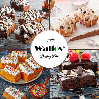 Walfos Silicone Mini Loaf pan, 12 Cavities Mini Bread Pan Brownie Pan, Food Grade & Non-Stick, Ideal for Mini Bread, Brownie, Cornbread, Cheesecake & Chocolate, Set of 2