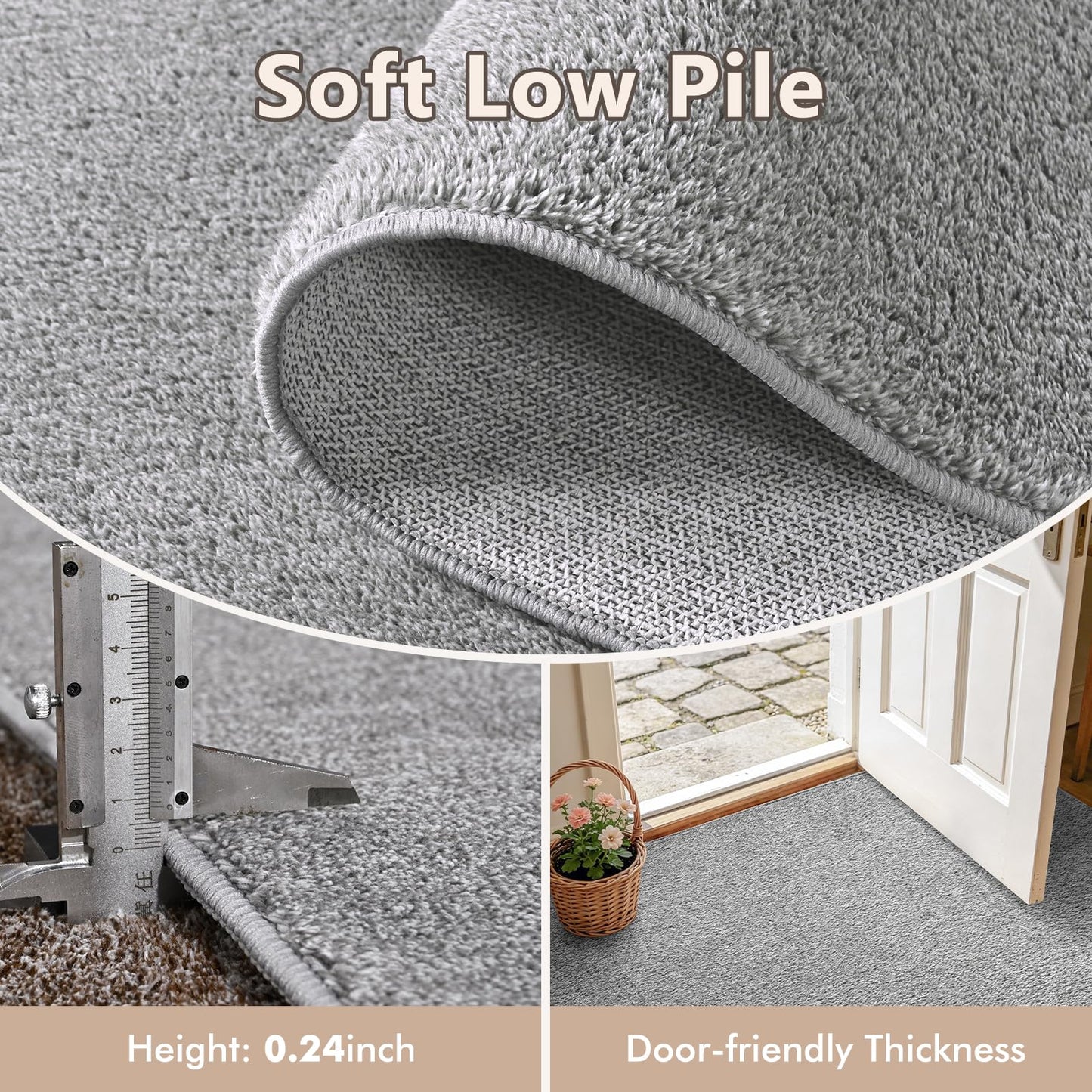 2x10 Washable Runner Rug for Hallway Kitchen Bedroom, Low-Pile Non-Slip Thin Area Rug for Entryway Bathroom, Indoor Carpet for Bedside Laundry Living Room Home Decor (Grey)