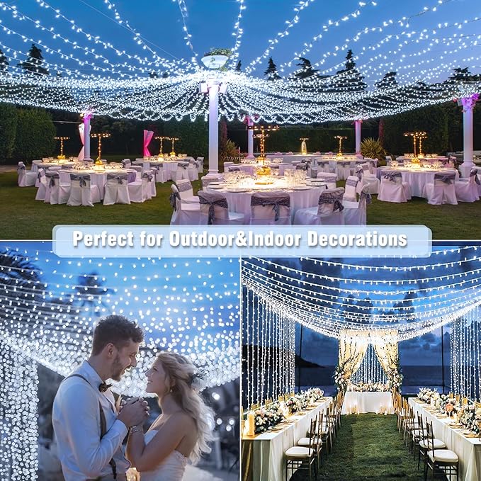 1000 LED Christmas Lights Outdoor - 328FT Christmas String Lights 8 Modes Clear Wire Waterproof Plug in Twinkle Fairy String Lights for Indoor Outdoor Home Party Garden Decoration, Cool White
