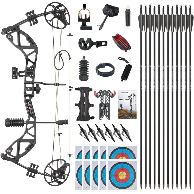 TOPARCHERY Compound Bow and Arrow for Adult Youth and Beginner- Right Hand Archery Compound Bows,Adjustable 30-70LB Draw Weight, 23.5-30.5IN Draw Length, Archery Hunting Bow Set