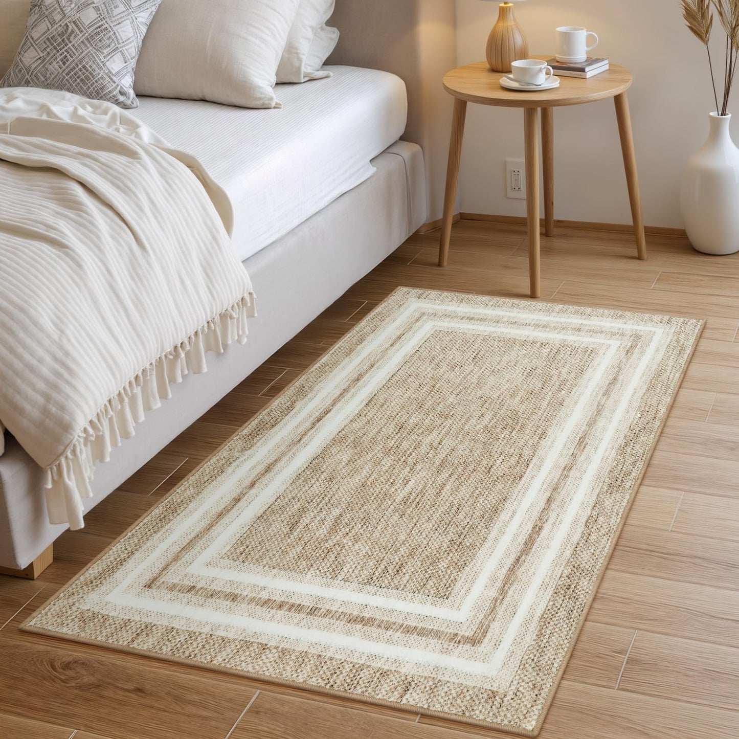 OJIA Modern Bordered Washable Rug 3'x5', Printed Non Slip Rug for Living Room Soft Bedroom Entry Mat Non-Shedding Accent Carpet Indoor Door Mat Small Carpet for Entryway Kitchen Bathroom Office