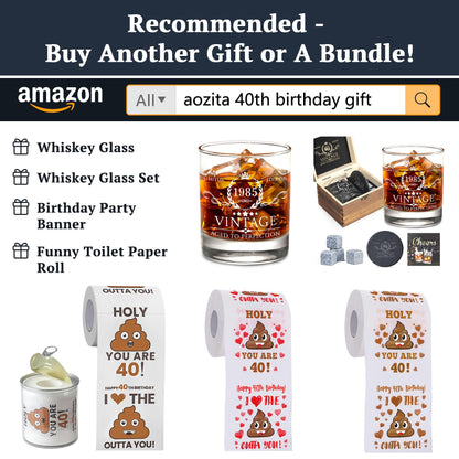 AOZITA 40th Birthday Gifts for Men - 40th Birthday Decorations for Men, Party Supplies - 40th Anniversary Ideas for Him, Dad, Husband, Friends - 11oz Whiskey Glass