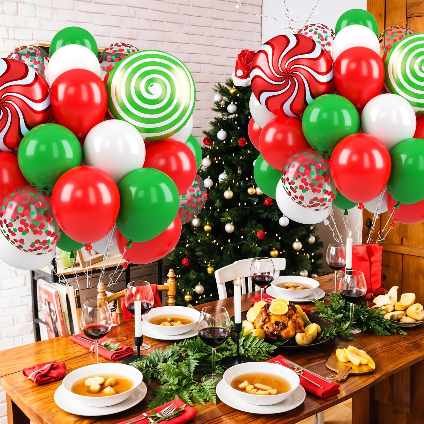 Christmas Balloons,12 Inch Christma Green Red White Balloon,4pcs Foil Candy Balloon for MerryChristma Party Xmas Decorations,Birthday,Baby Shower