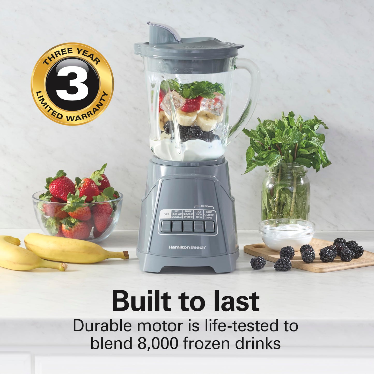 Hamilton Beach Power Elite Wave Action Blender For Smoothies, 40 Oz Glass Jar, 12 Functions Including Puree, Crush Ice, 700 Watts - Black (58148A)