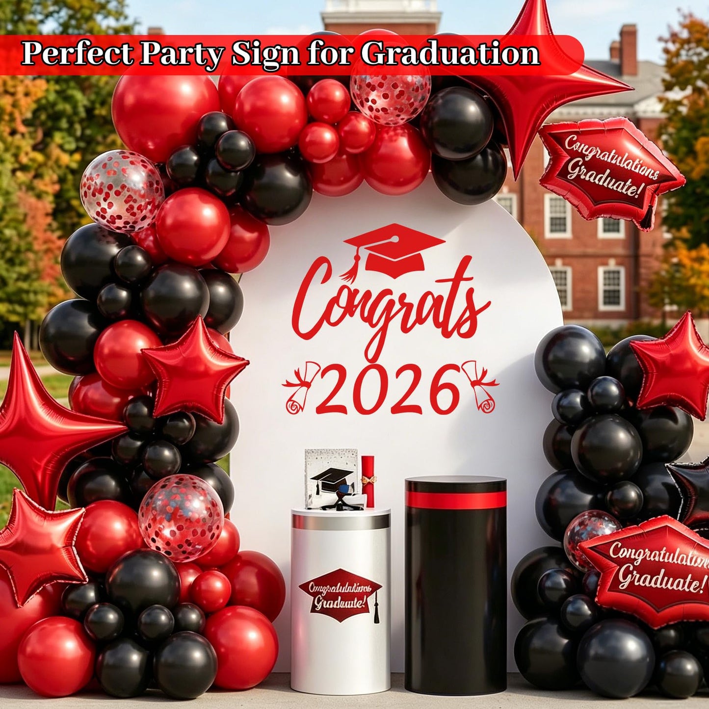 Taymism Red Graduation Decal for Arch Backdrop Congrats Grad 2026 Sign Graduation Decorations Class of 2026 Vinyl Decals for Arch Cover Background Sign for Graduation
