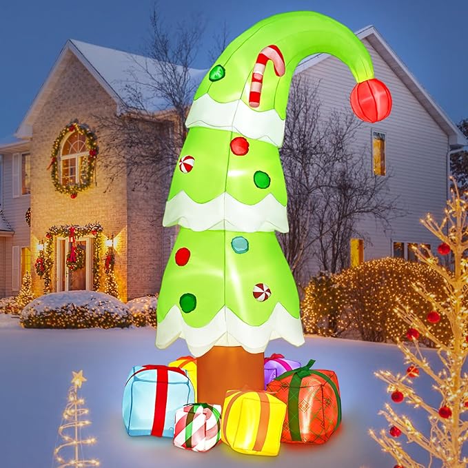 FRAMICS 2025 New 7Ft Christmas Inflatables Outdoor Decorations, Whimsical Christmas Tree Blow Up Yard Decor with Gift Boxes, Weatherproof Xmas Tree Inflatable with LED Lights for Holiday Party Garden