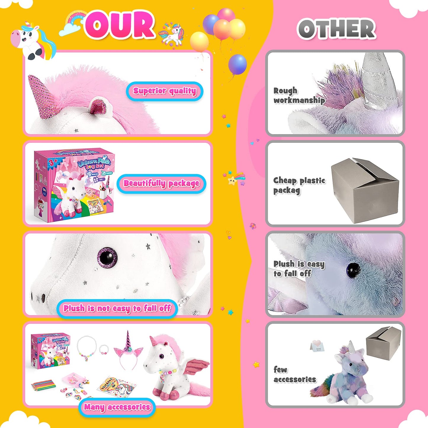 EUCOCO Unicorn Gifts for Girls Age 3-8, Unicorn Soft Toys for 3 4 5 6 7 Year Old Girls Stuffed Animals for Kids for 3-8 Year Old Girl Toys Kids Toy Age 3-8 Birthday
