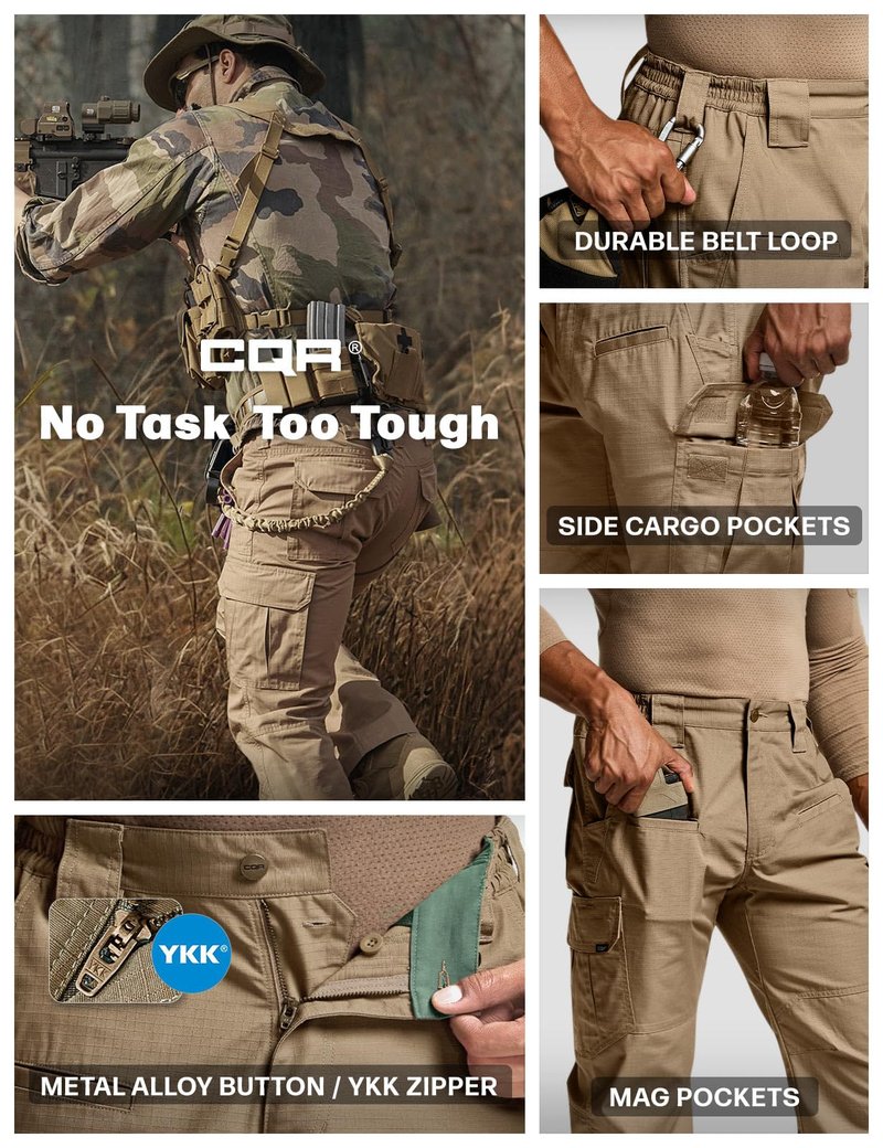 CQR Men's Tactical Pants, Water Resistant Ripstop Cargo Pants, Lightweight EDC Work Hiking Pants, Outdoor Apparel, Raider Cougar, 30W x 30L